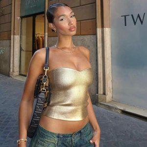 ZARA GOLDEN KNIT BUSTIER TOP